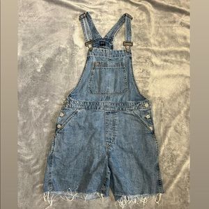 Gap Denim Shortall Overall Shorts Size S Fraying